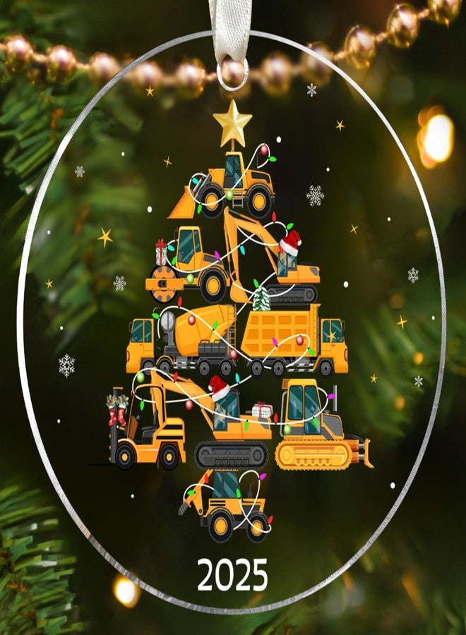 HUNIGIFT Christmas Ornaments for Kids - Kids Ornaments for Christmas Tree - Excavator Gifts for Kid, Child, Boy, Teen, Toddler - Excavator Construction Dump Truck Ornament - Acrylic Ornament 2025 - Image 1